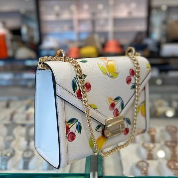 Michael Kors Whitney Medium Sequined Fruit Print Shoulder Bag Purse Optic White - Picture 6 of 11